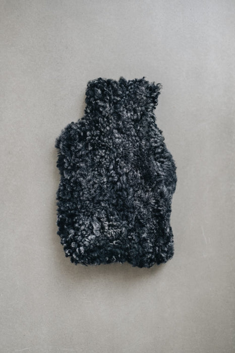 Mini sheepskin hot water bottle cover in black