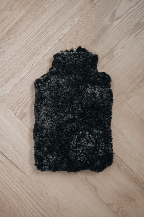 Black smoke sheepskin hot water bottle cover