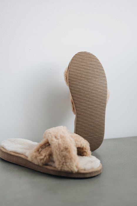 Mule Slippers with sole for ladies made of sheepskin 