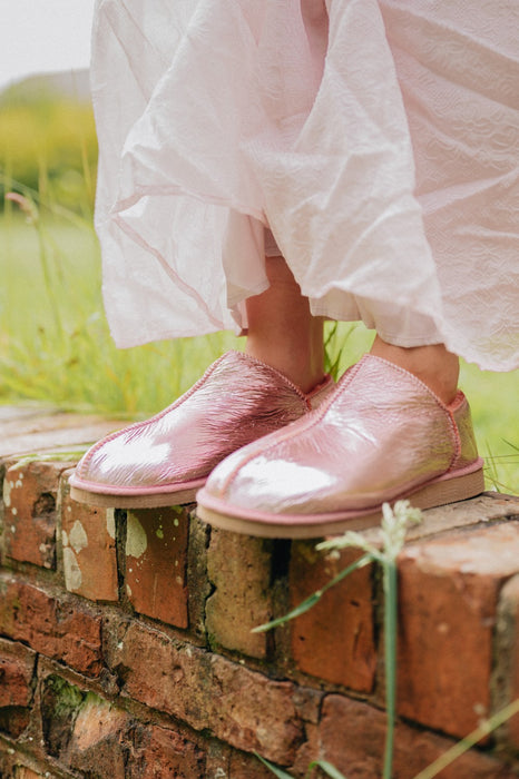 Warm Sheepskin Slippers Womens Pink Below Ankle 