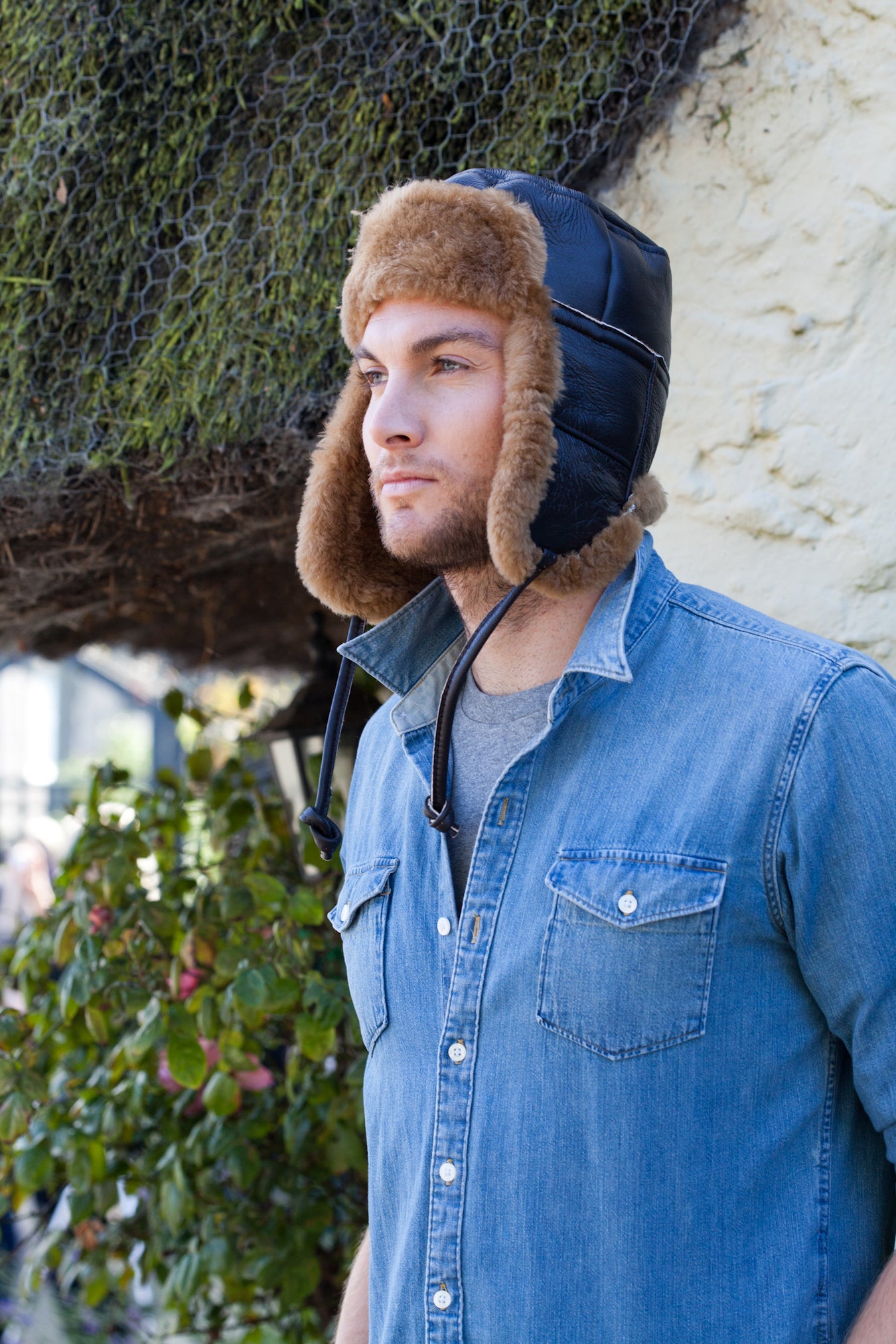 Mens Sheepskin Flying hat. Warm for winter days.