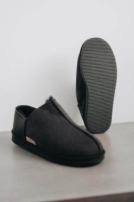 Black Sheepskin Slippers With Sole